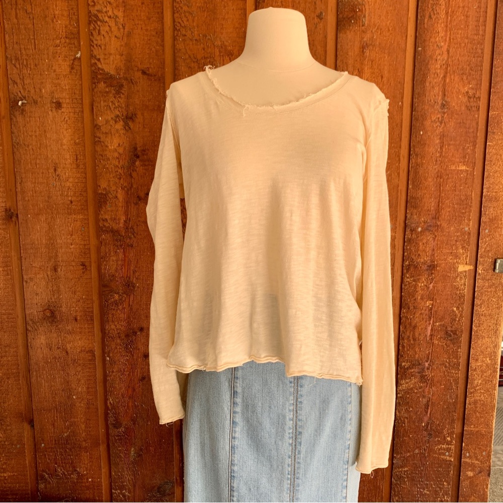 Anthropologie Long Sleeve Cream Scoop Neck Top